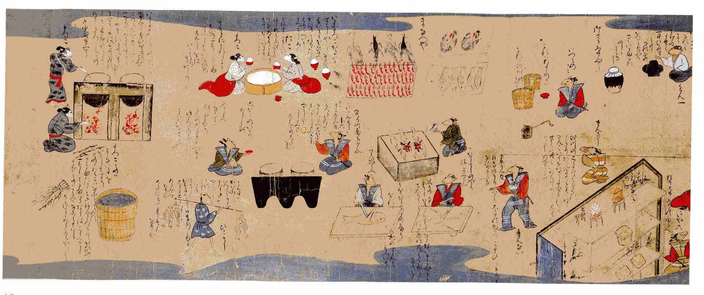 Фрагмент «Нэдзуми соши эмаки» – сцена, где мыши заняты приготовлением блюд на свадьбу. Музей Сантори 